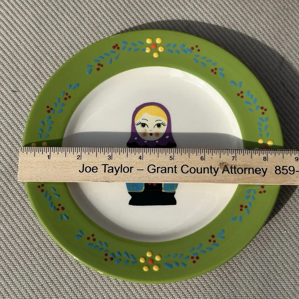 World Market Nesting Doll Salad Plate - 8.5” Russian European History GREEN